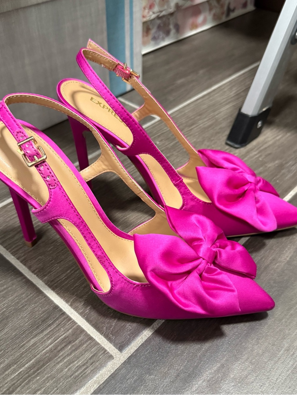 Express Hot Pink Satin Bow Slingback Heels